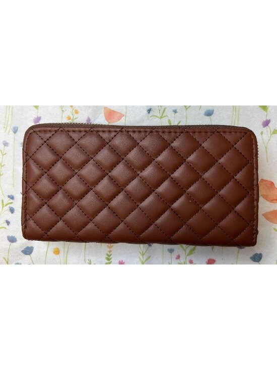 Unbranded Handbags - Quilted Brown Faux Leather Zipper Wallet With Wrist Strap & Gold Hardware